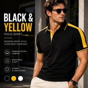 Custom Men Contrast Black And <b>Yellow</b> <b>Polo</b> <b>Shirt</b> Performance Short Sleeve Golf Business Casual Uniform Breathable Collared <b>Shirt</b> - Product Image 1