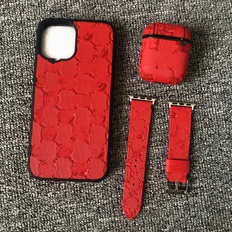 2021 new luxury design phone case+ airpd case+watch band suit for iphonexsmax 11 promax xr 12pro 8plus cases leather bands