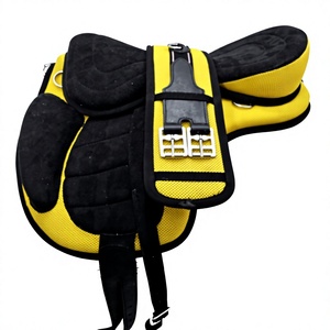 Ridex Yellow Freemax Style Lightweight Durable English Dressage Treeless Leather Horse Saddle Soft <b>Padded</b> <b>Seat</b> Comfortable - Product Image 1