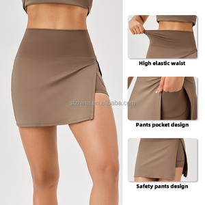 Falda corta de Yoga para mujer Anti-naked Fitness dos piezas en uno Culottes secado rápido cintura alta lado abierto tenis deportes falda Casual - Product Image 3