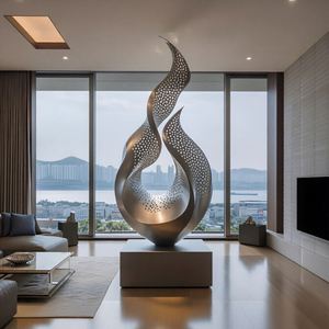 Escultura de Llama Perforada Grande, Arte Moderno de Acero Inoxidable para Vestíbulo de Lujo, Hotel o Jardín - Product Image 4