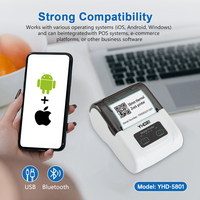 Imprimante thermique compacte portable mini 58 mm pour reçus et étiquettes de codes-barres, 1500 mAh, fonctionnement continu 8h, USB BT