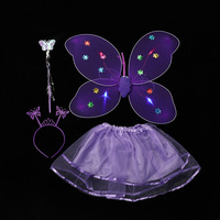 Ailes de papillon beige pour fille, décoration de dos, jouets lumineux pour enfants, baguette magique merveilleuse, ensemble de fée des fleurs pour fête d'anniversaire