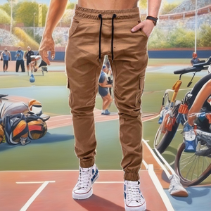 Pantalons de jogging décontractés pour hommes, taille mi-haute, lavage coloré, pantalons de sport, séchage rapide, respirant, fermeture éclair, pantalon de course en plein air - Product Image 2