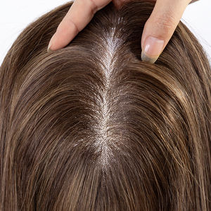 Topper de <span class=keywords><strong>cheveux</strong></span> humains Remy pour femmes, base en soie, à clipser, postiche supérieur, <span class=keywords><strong>cheveux</strong></span> raides bruns - Product Image 3