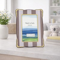 Cadre photo rectangulaire horizontal en bois plaqué argent Beltrami 4x6 avec impression en relief, fabriqué en Italie