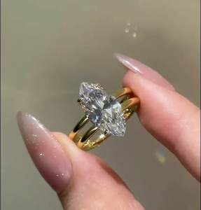 Trendy 925 Sterling <b>Silver</b> 4.0 Carat Moissanite Unique Style Marquise Cut <b>Solitaire</b> Engagement <b>Ring</b> Travel <b>Ring</b> Yellow Gold - Product Image 4