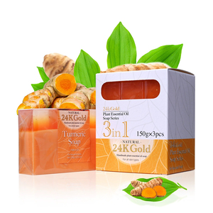 24K Gold Turmeric Soap Handmade Plant Essential Oil Bar Face And Body All Skin Types Nourishing Anti-Aging Moisturizer 150G - Product Image 3