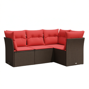 ชุดโซฟาหวายเทียมสำหรับลานบ้าน พร้อมเบาะรองนั่ง สีน้ำตาล 4 ที่นั่ง เฟอร์นิเจอร์กลางแจ้ง สไตล์ร่วมสมัย - Product Image 1