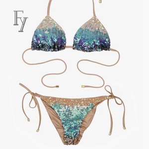 Bikini triangle sexy à paillettes irisées, maillot <span class=keywords><strong>de</strong></span> <span class=keywords><strong>bain</strong></span> à nouer sur le côté, coupe haute, vêtements <span class=keywords><strong>de</strong></span> plage glamour pour femmes - Product Image 3