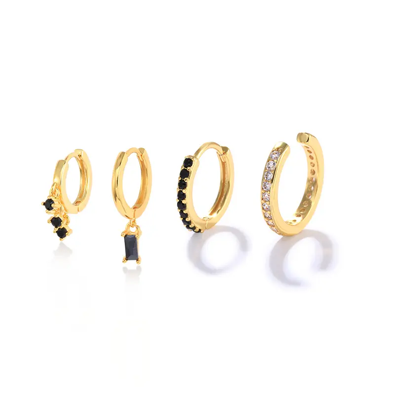 Fine quality hoop earrings dainty hypoallergenic black zircon gold huggie earrings for women