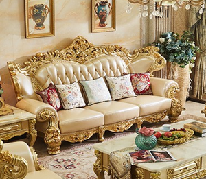 Royal Antique Classic <b>Gold</b> Leather <b>Sofa</b> Set Flower Wood Chesterfield Designs comfort Livig Room <b>Sofa</b> - Product Image 3