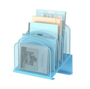 Metal Mesh Inclined Desk <b>File</b> <b>Organizer</b> 5-Section Vertical <b>File</b> Folder Holder Stand Metal Rack <b>File</b> Sorter Desk <b>Organizer</b> - Product Image 1