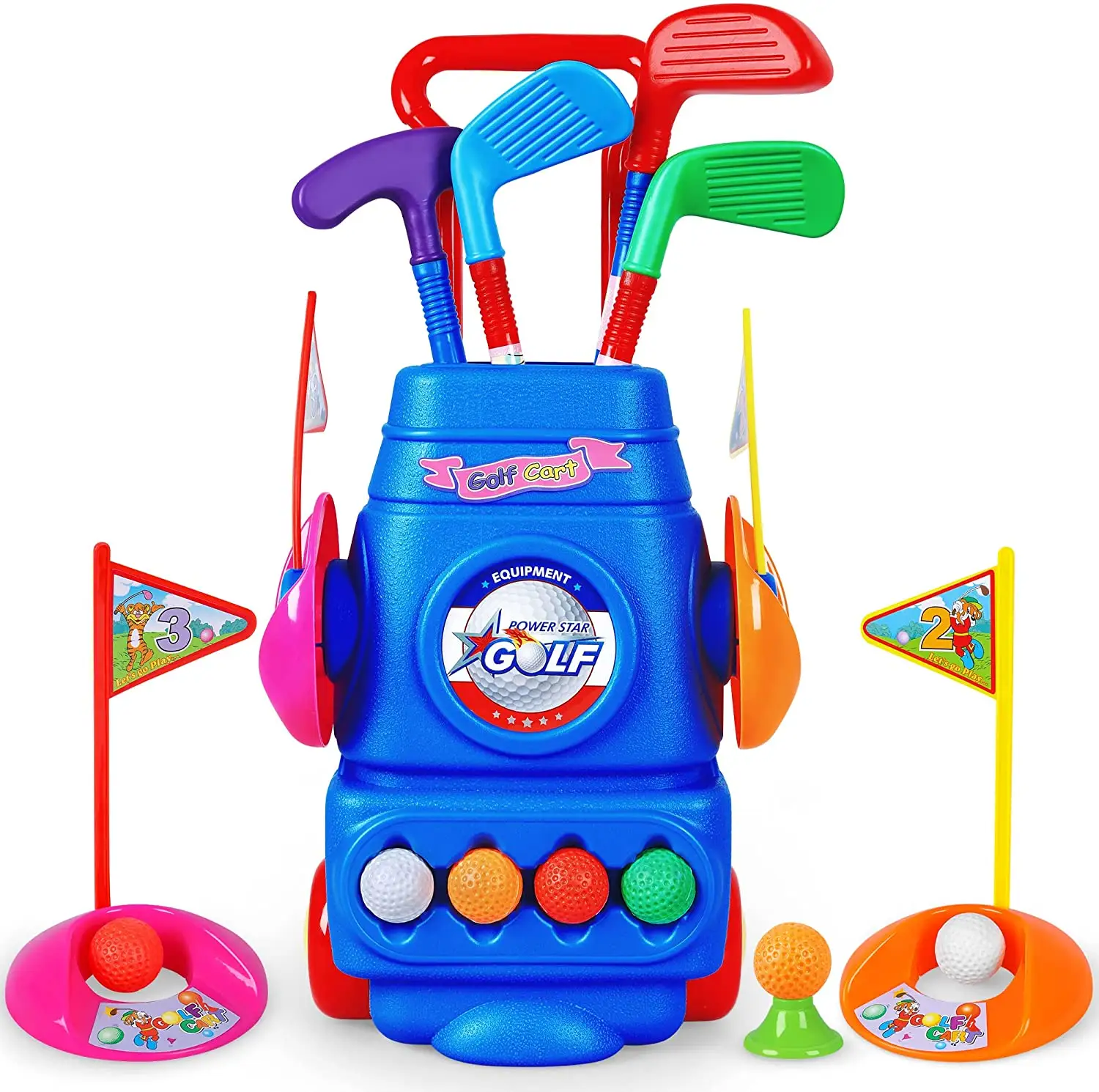 Yürümeye başlayan Golf oyuncak 4 renkli Golf sopa 4 topları ve 2 uygulama delik çocuklar Golf kulubü seti açık spor oyuncakları hediye için erkek kız