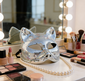 Masque de chat disco, costume mignon, masque de fête réfléchissant, masque miroir à paillettes, boule disco, Halloween, <span class=keywords><strong>carnaval</strong></span> - Product Image 4