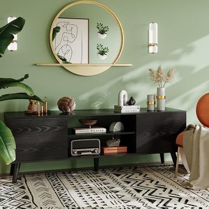 <span class=keywords><strong>OUHAN</strong></span> Meuble TV pour 55, 60 pouces, centre de divertissement avec casier, décor de salon TV style campagnard, noir, - Product Image 5