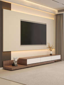 Meubles de télévision minimalistes modernes personnalisés en usine avec panneaux de particules à fermeture en douceur Cabinets de télévision de bonne qualité avec tiroirs <span class=keywords><strong>et</strong></span> lumières LED - Product Image 5