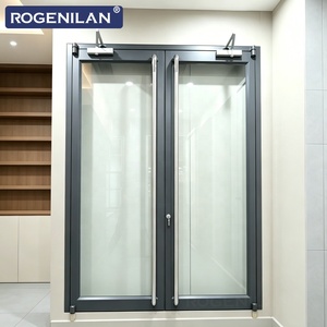 Porte extérieure en aluminium à double vitrage anti-ouragan Rogenilan, porte à battants à rupture de pont thermique pour maisons - Product Image 3