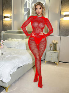 Новый сексуальный сет из двух предметов: сетчатый комплект с длинными рукавами, прозрачный, высокоэластичный, с вырезами. - Product Image 3