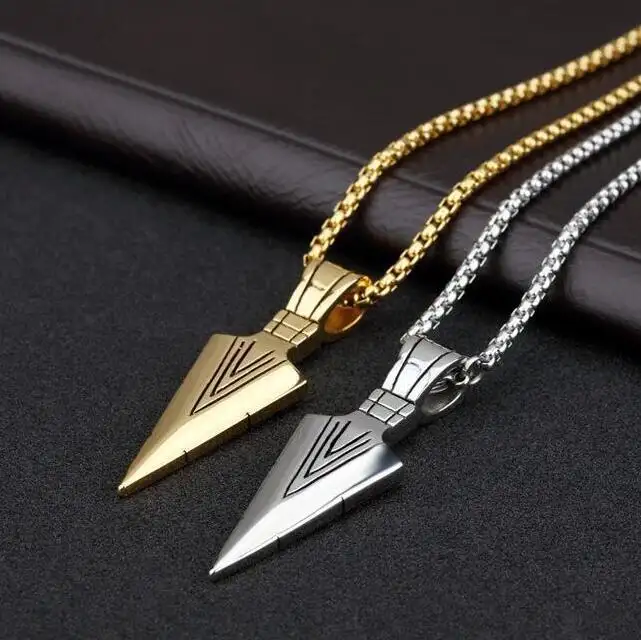 Vintage Men Stainless Steel link chain Necklace Jewelry in bulk non tarnish silver hip hop arrow necklace with pearl chain