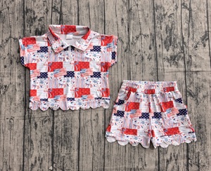 GSSO3599 Ensemble décontracté à manches courtes pour enfants, motif personnalisé « Petite fille active » 4 juillet, vente en gros - Product Image 1