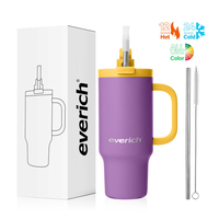 Bouteille de voyage Everich grande capacité 16 oz, couleur personnalisée, sans BPA, avec paille et couvercles 2-en-1