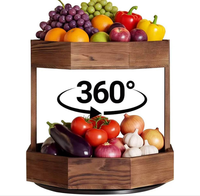 Support à fruits en bois à 2 niveaux, étagère d'angle rotative, organisateur de rangement pour comptoir de cuisine pour légumes et assaisonnements