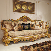 Canapé en tissu de style européen palais de style français sculpture sur bois massif luxueux villa salon meubles en feuille d'or personnalisés