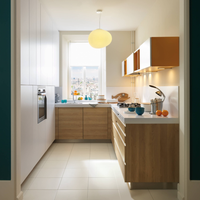 Armoires de cuisine modulaires écologiques en acier inoxydable 304 durables sur mesure, plan de travail en marbre artificiel, évier, design d'îlot moderne