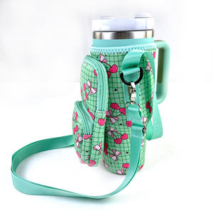 Tas pembawa botol air desain kustom kualitas tinggi untuk <span class=keywords><strong>Tumbler</strong></span> 40oz dengan pemegang cangkir Neoprene saku ritsleting dengan tali bahu - Product Image 4