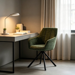 Chaise de salle à manger pivotante moderne en tissu vert rembourré avec pieds en métal, design contemporain, mobilier pour la maison - Product Image 2