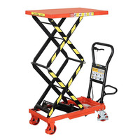 Chariot élévateur à ciseaux hydraulique manuel rouge à quatre roues, capacité 250 kg, roues en PU et nylon, LONGYAO LY-SL, mobile pour entrepôt et marchandises