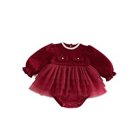 Robe-Body Rouge pour Bébé Fille, à Manches Longues en Tulle Superposé, pour Fête du 1er Anniversaire, Combinaison de Soirée pour Nouveau-né