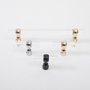 Acrylic Cabinet Handle Transparent Crystal Bar Shape <b>Drawer</b> <b>Pull</b> Minimalist Design Zinc Alloy Plating Durable Furniture Hardware - Product Image 3