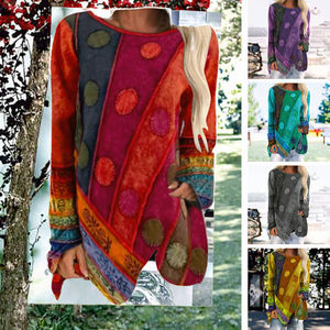 Robe pull tricotée décontractée à manches longues pour femme, imprimé vintage, coupe courte, ourlet long, col épaules dénudées, collection Printemps 2022 - Product Image 2