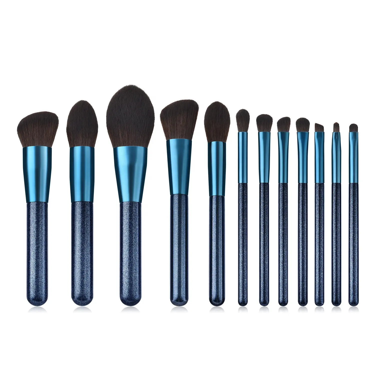 Conjunto de pincéis de maquiagem com cabo profissional azul 12 unidades, pincéis de base para sombra de olhos de maquiagem de luxo de alta qualidade