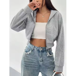 Ventes directes d'usine sweat à capuche à fermeture éclair complète sweat à capuche pour femme haut court sweat à capuche à fermeture éclair coton sweat à capuche pour femme - Product Image 5