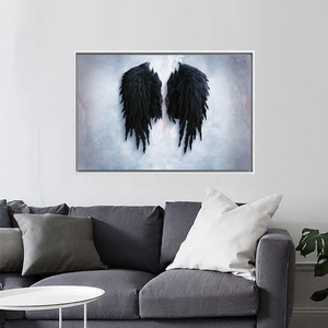 Printed <b>Canvas</b>: Modern Angel Decor with Abstract Black Wings,WHITE <b>FRAMED</b> <b>CANVAS</b> - Product Image 2