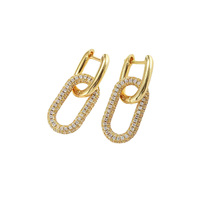 Boucles d'oreilles créoles en zircon micro-pavé plaqué or 18 carats pour femme, usage quotidien, luxe, maillons géométriques Ganku, vente en gros