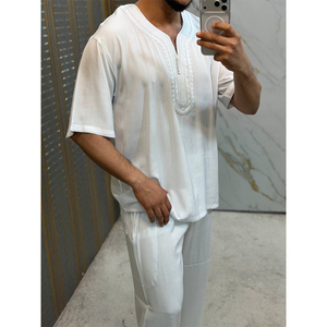 Traditional Moroccan Short Sleeve Jabador For <b>Men</b> Handmade Islamic <b>Thobe</b> Casual Summer Lounge Attire - Product Image 4
