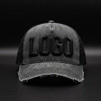 Casquette Trucker Vintage à 5 Panneaux avec Broderie Haute, Visière en Mousse et Dos en Maille, Style Urbain Chicano Côte Ouest