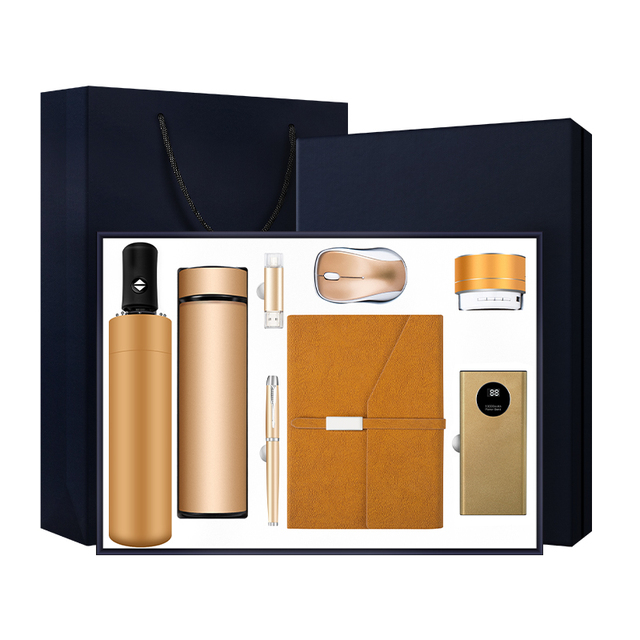 Smart Gadgets 2025 Notebook Speaker 10000mAh Stainless Steel Automatic Umbrella Pen Mouse Vacuum Flask 16G USB Flash Gift Set