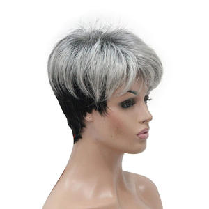 6 pouces argent noir court <span class=keywords><strong>coupe</strong></span> <span class=keywords><strong>de</strong></span> lutin perruque <span class=keywords><strong>de</strong></span> <span class=keywords><strong>cheveux</strong></span> synthétiques en couches avec Bang mode résistant à la chaleur haute température fibre perruque femmes - Product Image 2