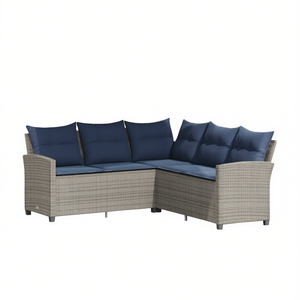 Canapé de jardin en polyrotin gris en forme de L, ensemble de canapés d'extérieur rembourrés, design contemporain imperméable - Product Image 1