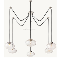 Lustre ovale en laiton, acier et verre, 6 ampoules, pour salon, escalier, couloir, lampe suspendue décorative