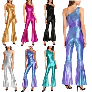 Womens Professtionsl <b>Dance</b> Vintage 70s 80s Disco <b>Dance</b> Jumpsuit Long <b>Pants</b> Metallic Shiny Rompers For Stage Clubbing Parties - Product Image 1