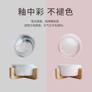 Comederos de cerámica para mascotas con soporte de madera antideslizante para comida y agua para gatos. - Product Image 3