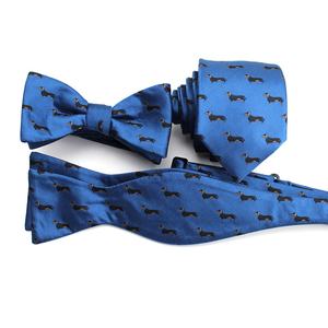Chine Vente en gros Mignon Daschund Polyester Tissé Noeud papillon Hommes Cravates Bleu Personnalisé Chasse Animal Vintage Cravate Chien - Product Image 4