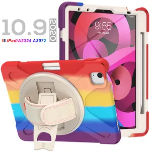 For 10.9 ipad air 2020 rainbow case with pencil 360 handle holder , For ipad air 4 10.9 case with shoulder strap,