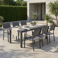 Table de salle à manger extensible moderne en aluminium durable, 8 places, plateau à lattes, extension coulissante pour jardin et parc